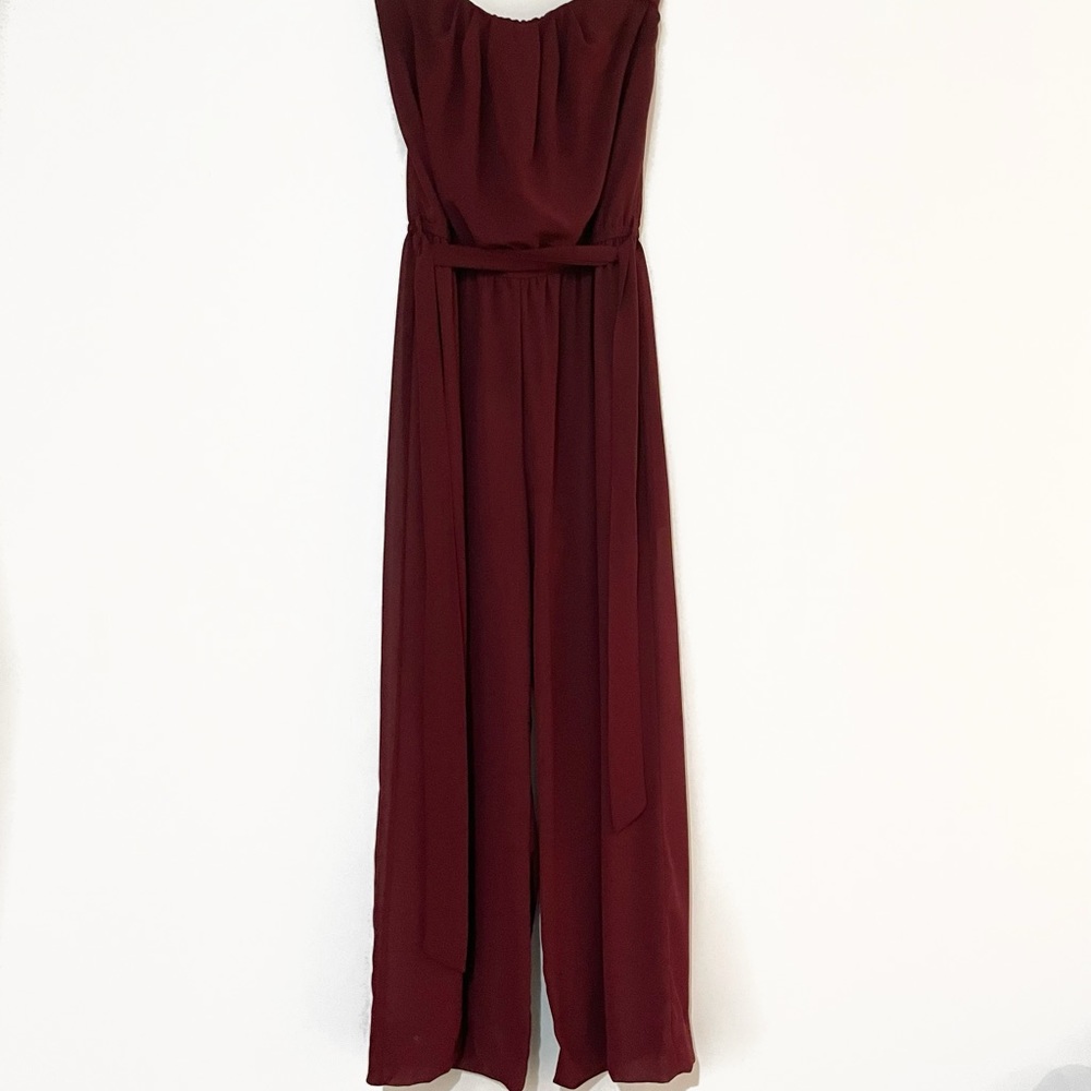 Express Strapless Maroon Jumpsuit